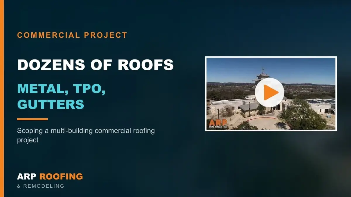 Video thumbnail: Multi-Building Commercial Reroof — Metal, TPO & Gutters