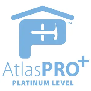 AtlasPRO+ Platinum Level certification badge with house roof icon and trademarked logo