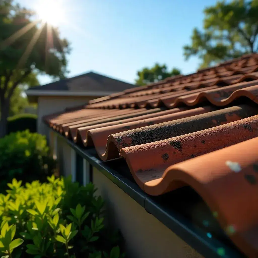 Close-up of a clay tile roof on a residential home