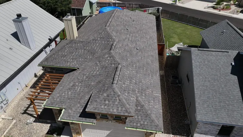 A new windstorm-code roof ARP installed on a Texas Gulf Coast home near Rockport — sealed deck, enhanced fastening, and edge metal built to the TDI attachment schedule the WPI-8 is inspected against.