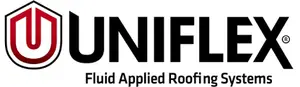 Uniflex Fluid Applied Roofing Systems logo with red shield and black text