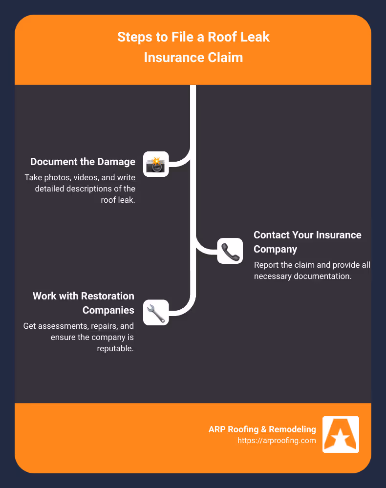 Infographic Detailing Steps To File A Roof Leak Insurance Claim - Can I Claim A Roof Leak On Insurance Infographic Infographic-Line-3-Steps